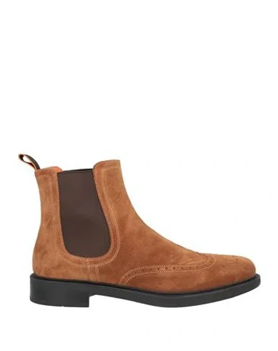 Santoni Man Ankle Boots Camel Size 7 Leather In Beige