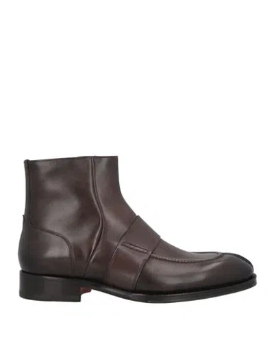 Santoni Man Ankle Boots Dark Brown Size 7 Leather