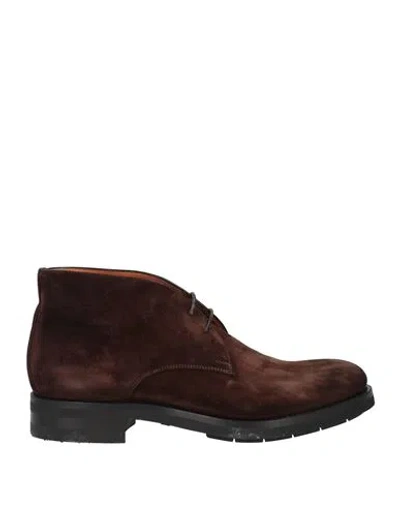 Santoni Man Ankle Boots Dark Brown Size 8 Leather