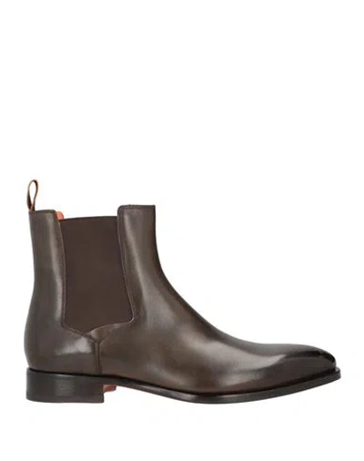Santoni Man Ankle Boots Dark Brown Size 8.5 Soft Leather