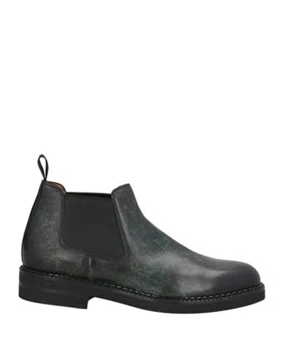 Santoni Man Ankle Boots Dark Green Size 7 Leather In Black