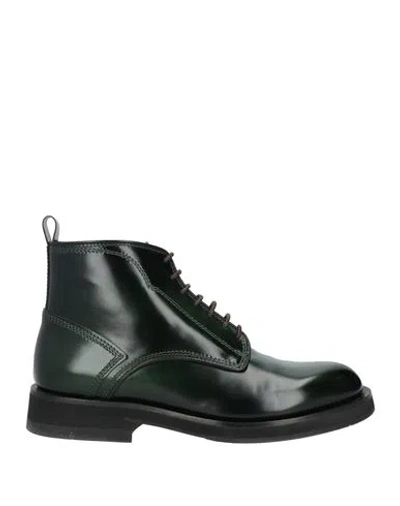 Santoni Man Ankle Boots Dark Green Size 9 Leather In Green