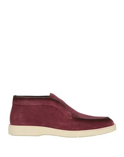 Santoni Man Ankle Boots Garnet Size 9 Leather In Red