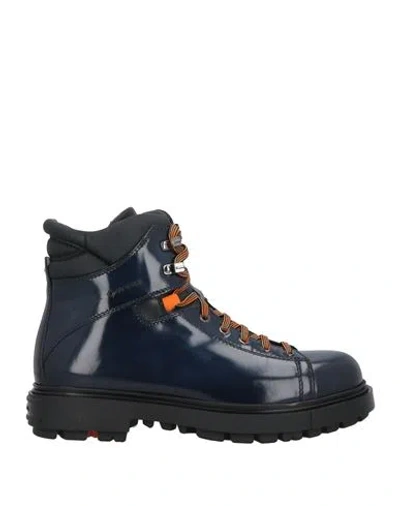 Santoni Man Ankle Boots Midnight Blue Size 8.5 Leather In Blue