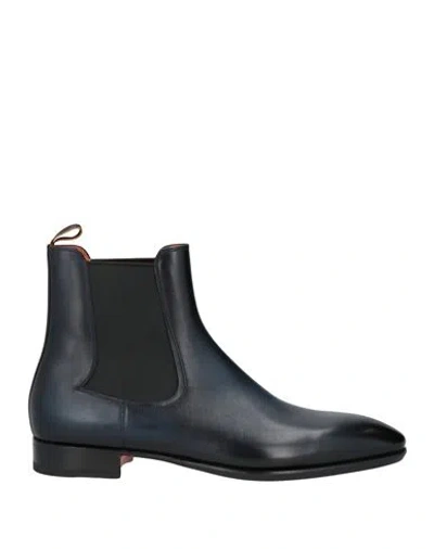 Santoni Man Ankle Boots Midnight Blue Size 8.5 Leather
