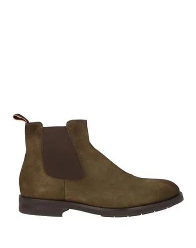 Santoni Man Ankle Boots Military Green Size 11 Leather In Gray