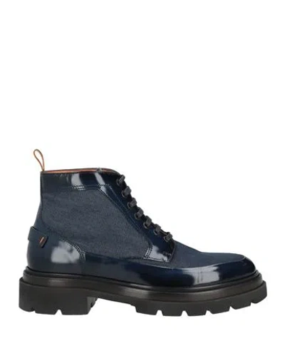 Santoni Man Ankle Boots Navy Blue Size 11 Leather, Textile Fibers