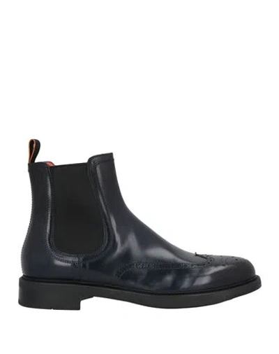 Santoni Man Ankle Boots Navy Size 11.5 Leather In Navy Blue