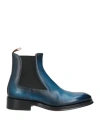 Santoni Man Ankle Boots Navy Blue Size 8.5 Leather In Navy Blue