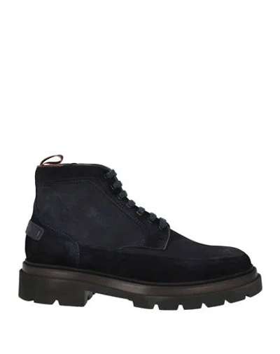 Santoni Man Ankle Boots Navy Size 10 Leather In Blue