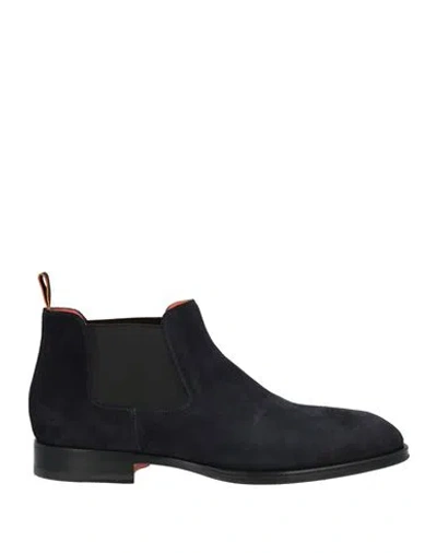 Santoni Man Ankle Boots Navy Size 6.5 Leather In Blue