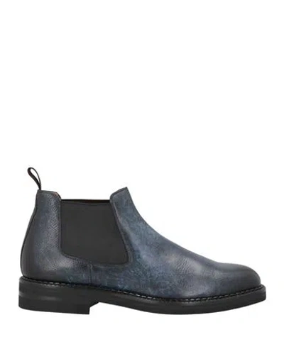 Santoni Man Ankle Boots Navy Size 9 Leather In Blue