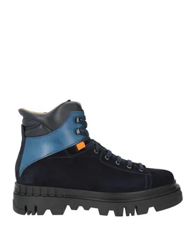 Santoni Man Ankle Boots Navy Size 9.5 Leather In Blue