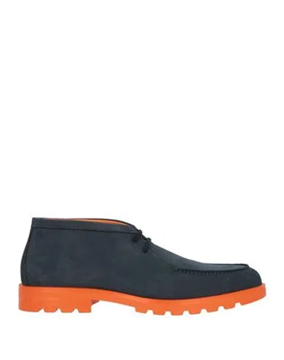 Santoni Man Ankle Boots Navy Size 9.5 Leather In Blue