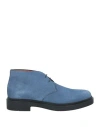 Santoni Man Ankle Boots Pastel Blue Size 9 Soft Leather In Blue
