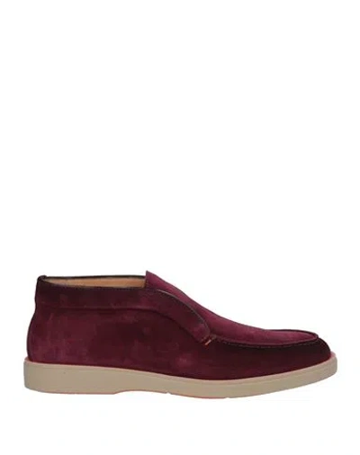 Santoni Man Ankle Boots Plum Size 9 Leather In Purple