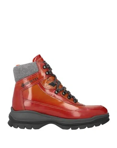 Santoni Man Ankle Boots Rust Size 8 Leather, Synthetic Fibers In Red