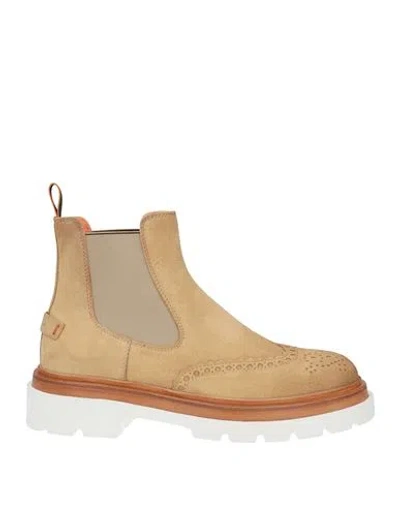 Santoni Man Ankle Boots Sand Size 9 Leather In Beige