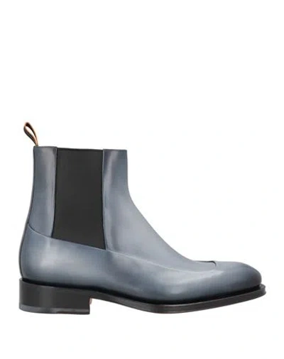 Santoni Man Ankle Boots Slate Blue Size 9 Leather