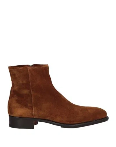 Santoni Man Ankle Boots Tan Size 9 Leather In Brown