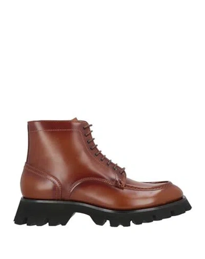 Santoni Man Ankle Boots Tan Size 9 Leather In Brown