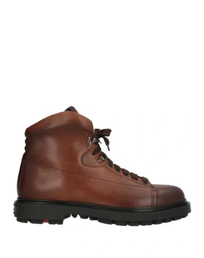Santoni Man Ankle Boots Tan Size 9.5 Leather In Brown
