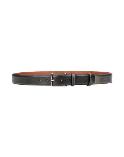 Santoni Man Belt Dark Green Size 43 Leather In Black