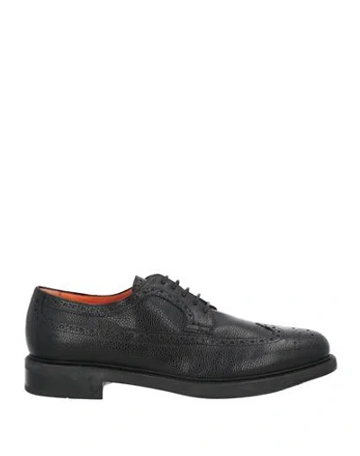 Santoni Man Lace-up Shoes Black Size 8.5 Leather
