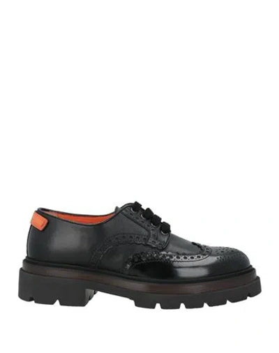 Santoni Man Lace-up Shoes Black Size 8.5 Leather