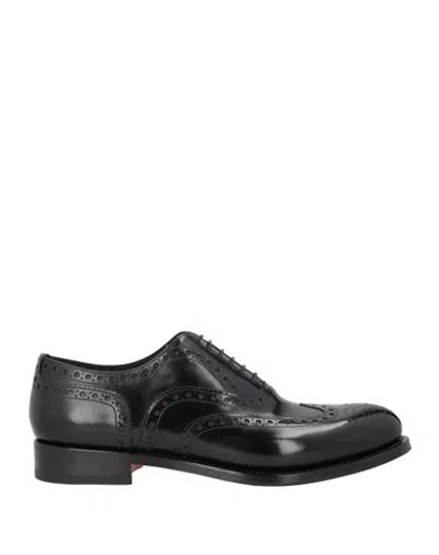 SANTONI SANTONI MAN LACE-UP SHOES BLACK SIZE 9 LEATHER