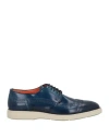 Santoni Man Lace-up Shoes Blue Size 6.5 Textile Fibers