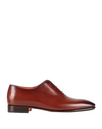 Santoni Man Lace-up Shoes Brown Size 7 Leather In Brown