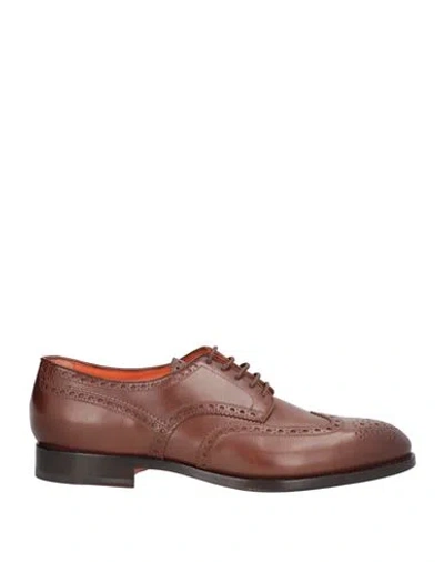Santoni Man Lace-up Shoes Brown Size 8.5 Leather
