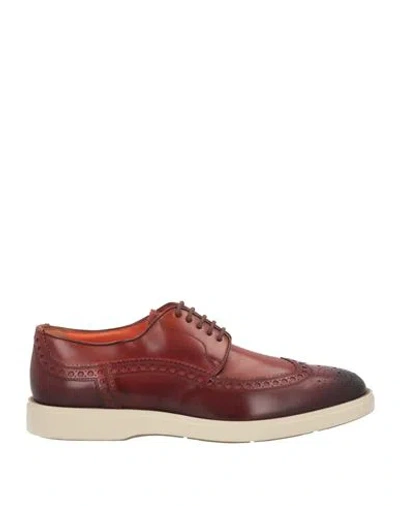 Santoni Man Lace-up Shoes Chocolate Brown Size 7.5 Textile Fibers