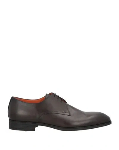 Santoni Man Lace-up Shoes Dark Brown Size 10 Leather