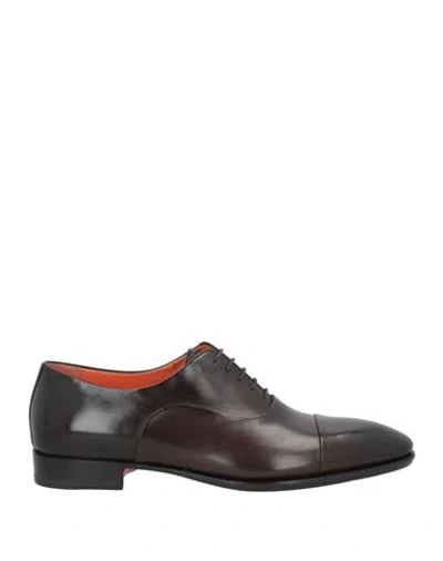 Santoni Man Lace-up Shoes Dark Brown Size 8.5 Leather