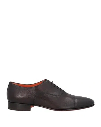 Santoni Man Lace-up Shoes Dark Brown Size 9 Soft Leather