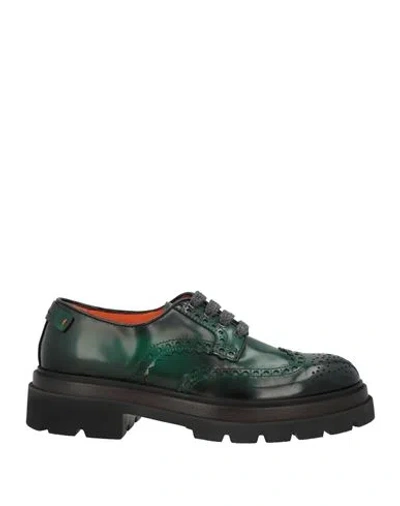 Santoni Man Lace-up Shoes Green Size 9 Leather