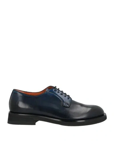 Santoni Man Lace-up Shoes Midnight Blue Size 12.5 Leather