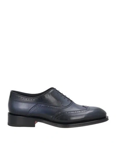 Santoni Man Lace-up Shoes Midnight Blue Size 8 Leather In Blue