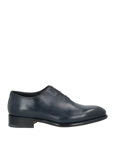 Santoni Man Lace-up Shoes Midnight Blue Size 8.5 Soft Leather