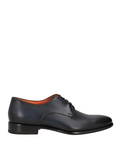 Santoni Man Lace-up Shoes Midnight Blue Size 9 Leather
