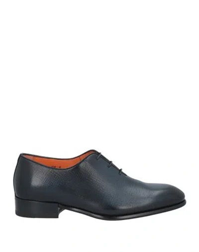 SANTONI SANTONI MAN LACE-UP SHOES MIDNIGHT BLUE SIZE 7.5 LEATHER