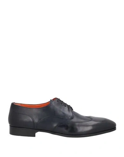 Santoni Man Lace-up Shoes Midnight Blue Size 10 Soft Leather