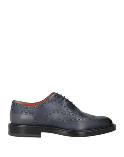 Santoni Man Lace-up Shoes Navy Blue Size 7 Leather