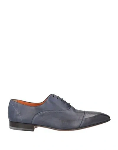 Santoni Man Lace-up Shoes Navy Blue Size 7.5 Leather