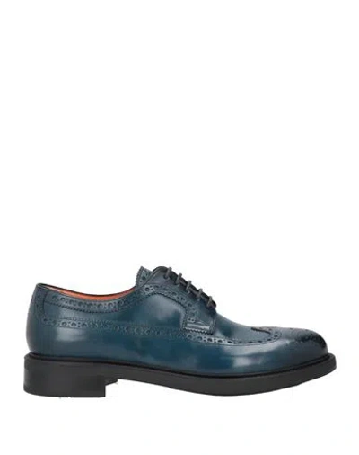 Santoni Man Lace-up Shoes Navy Blue Size 9 Leather
