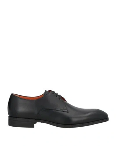Santoni Man Lace-up Shoes Plum Size 9 Leather In Black