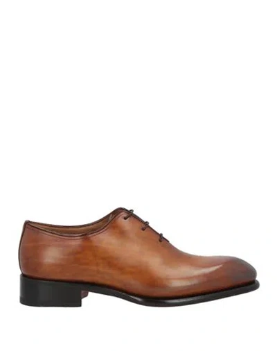 Santoni Man Lace-up Shoes Tan Size 8.5 Soft Leather In Brown