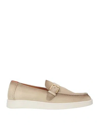 Santoni Man Loafers Beige Size 6 Leather In Sand